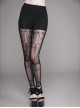 Black Transparent Stretch Net Velvet Print Bead Chain Cotton Knit Fabric Gothic Leggings