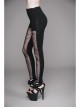 Black Transparent Stretch Net Velvet Print Bead Chain Cotton Knit Fabric Gothic Leggings