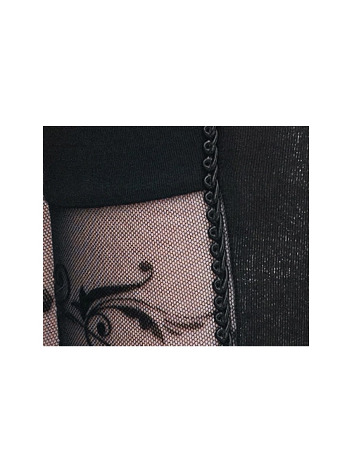 Black Transparent Stretch Net Velvet Print Bead Chain Cotton Knit Fabric Gothic Leggings