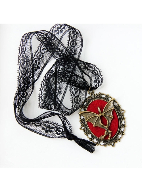 Retro Personality Exaggerated Bat Long Black Lace Lanyard Trendy Female Sweater Chain