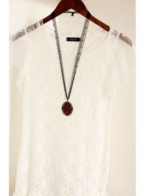Retro Personality Exaggerated Bat Long Black Lace Lanyard Trendy Female Sweater Chain
