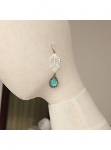 Baroque Handmade White Lace Retro Blue Gemstone Female Cute Fashion Earrings