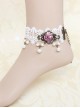 Palace Vintage White Lace Pearl Pink Rose Flower Female Lolita Handmade Anklet