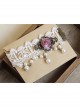 Palace Vintage White Lace Pearl Pink Rose Flower Female Lolita Handmade Anklet