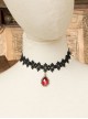 Gothic Lolita Retro Fashion Black Lace Teardrop-Shaped Ruby Female Choker