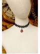 Gothic Lolita Retro Fashion Black Lace Teardrop-Shaped Ruby Female Choker