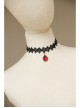 Gothic Lolita Retro Fashion Black Lace Teardrop-Shaped Ruby Female Choker