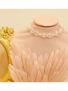 Baroque Personality Fashionable Party Prom Dress White Crystal Pearl Bow Short Necklace