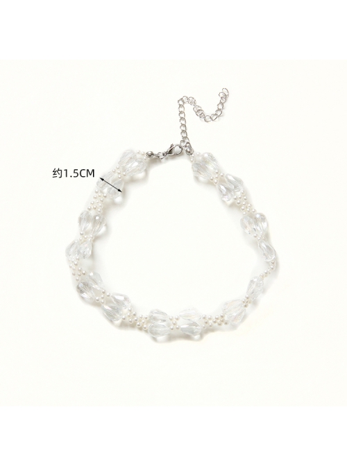 Baroque Personality Fashionable Party Prom Dress White Crystal Pearl Bow Short Necklace
