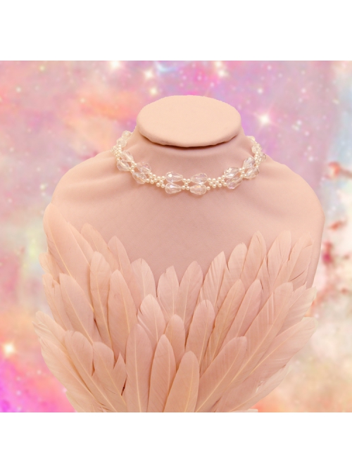 Baroque Personality Fashionable Party Prom Dress White Crystal Pearl Bow Short Necklace