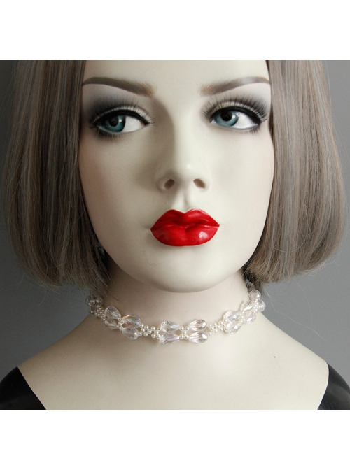 Baroque Personality Fashionable Party Prom Dress White Crystal Pearl Bow Short Necklace