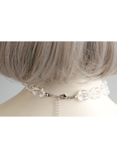 Baroque Personality Fashionable Party Prom Dress White Crystal Pearl Bow Short Necklace