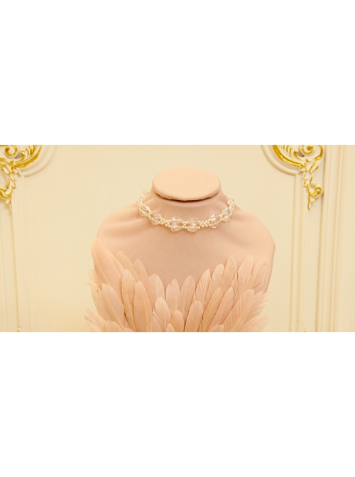 Baroque Personality Fashionable Party Prom Dress White Crystal Pearl Bow Short Necklace