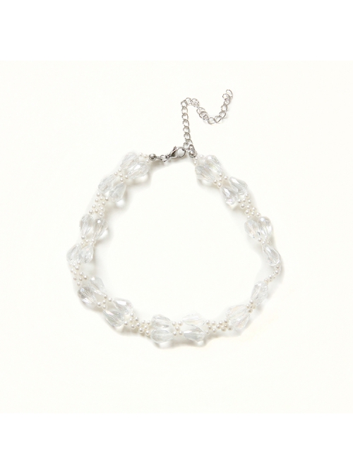 Baroque Personality Fashionable Party Prom Dress White Crystal Pearl Bow Short Necklace