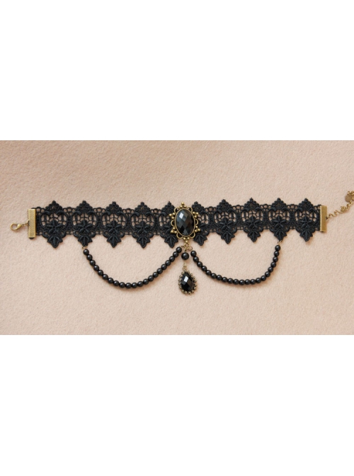 Personality Gothic Retro Fashion Black Lace Pearl Jewel Sweet Female Collar