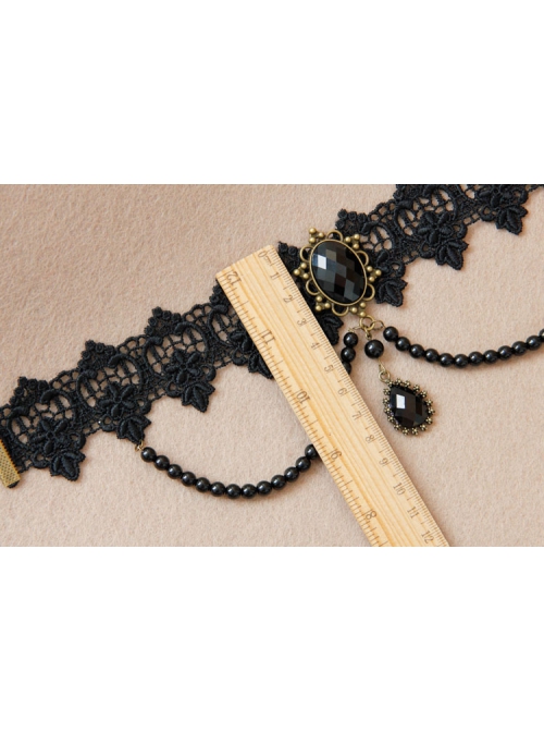 Personality Gothic Retro Fashion Black Lace Pearl Jewel Sweet Female Collar