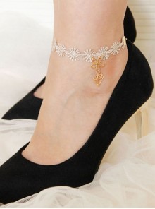 Fashion Simple Baroque White Lace Flower Golden Hollow Diamond Shaped Anklet