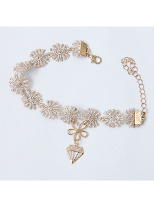 Fashion Simple Baroque White Lace Flower Golden Hollow Diamond Shaped Anklet