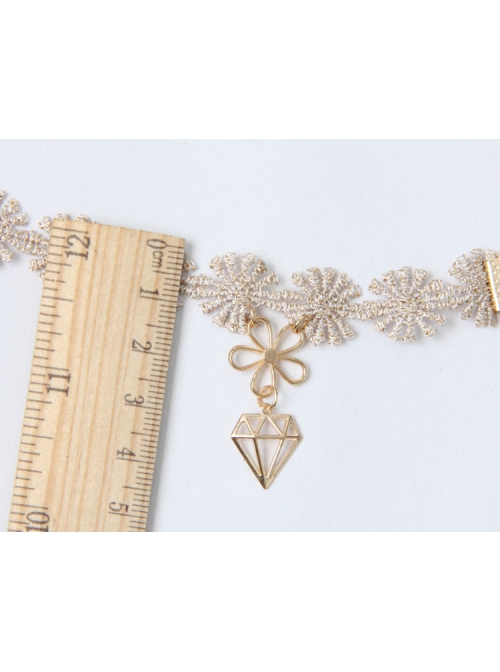 Fashion Simple Baroque White Lace Flower Golden Hollow Diamond Shaped Anklet
