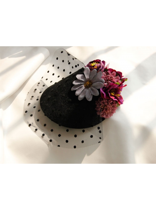 Fashion Personality Exaggerated Halloween Color Flowers Polka Dot Net Yarn Black Top Hat Hairpin
