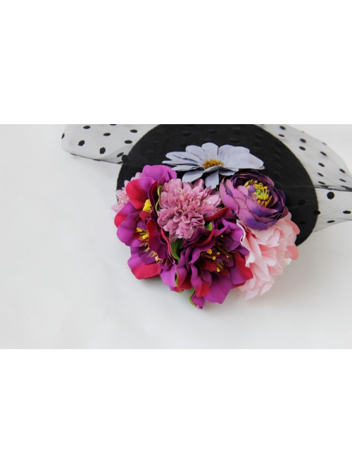 Fashion Personality Exaggerated Halloween Color Flowers Polka Dot Net Yarn Black Top Hat Hairpin