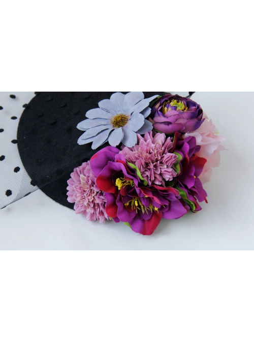 Fashion Personality Exaggerated Halloween Color Flowers Polka Dot Net Yarn Black Top Hat Hairpin
