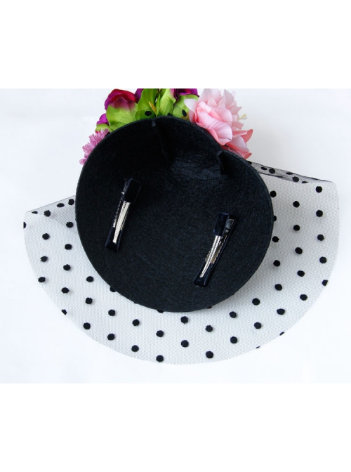 Fashion Personality Exaggerated Halloween Color Flowers Polka Dot Net Yarn Black Top Hat Hairpin