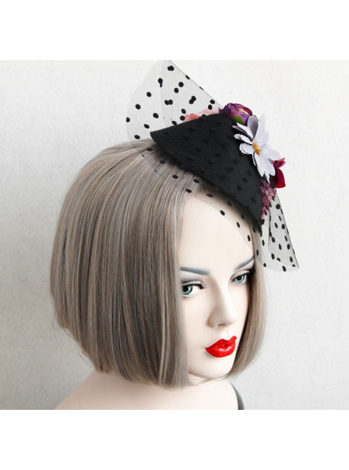 Fashion Personality Exaggerated Halloween Color Flowers Polka Dot Net Yarn Black Top Hat Hairpin