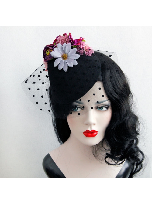 Fashion Personality Exaggerated Halloween Color Flowers Polka Dot Net Yarn Black Top Hat Hairpin