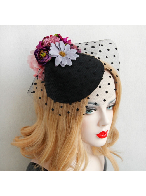 Fashion Personality Exaggerated Halloween Color Flowers Polka Dot Net Yarn Black Top Hat Hairpin