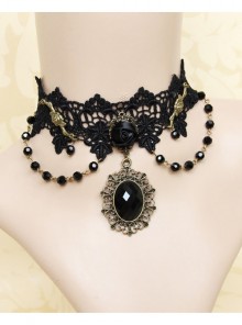 Gothic Retro Man-Made Crystal Fashion Black Lace Rose Multi-Level Female Short Necklace