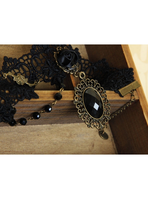 Gothic Retro Man-Made Crystal Fashion Black Lace Rose Multi-Level Female Short Necklace