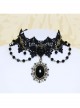 Gothic Retro Man-Made Crystal Fashion Black Lace Rose Multi-Level Female Short Necklace