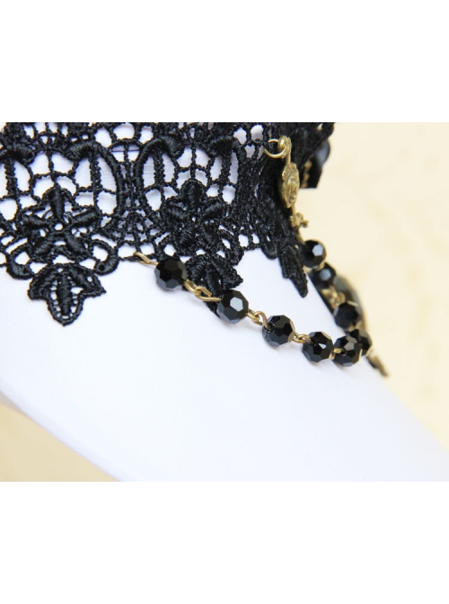 Gothic Retro Man-Made Crystal Fashion Black Lace Rose Multi-Level Female Short Necklace