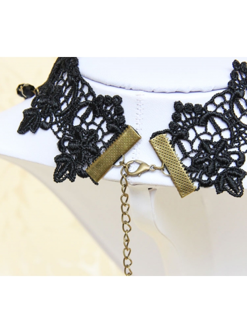 Gothic Retro Man-Made Crystal Fashion Black Lace Rose Multi-Level Female Short Necklace