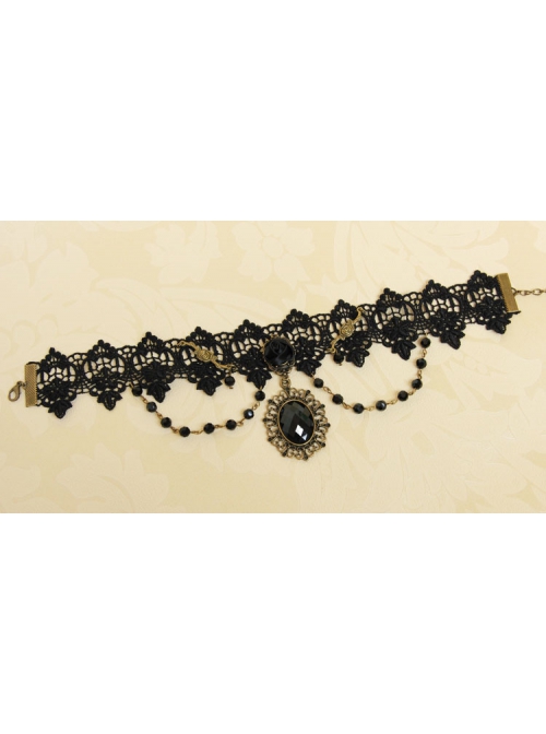 Gothic Retro Man-Made Crystal Fashion Black Lace Rose Multi-Level Female Short Necklace