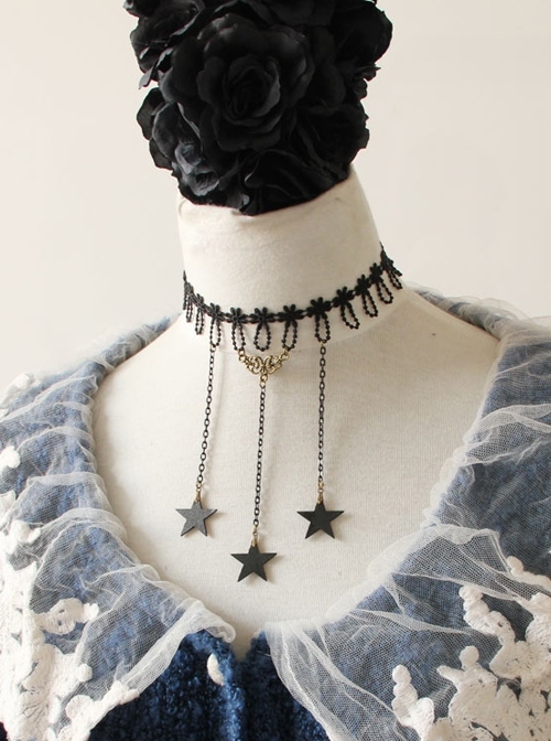 Gothic Black Fashion Personality Lace Wish Stars Tassel Female Choker