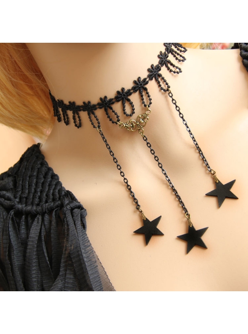 Gothic Black Fashion Personality Lace Wish Stars Tassel Female Choker
