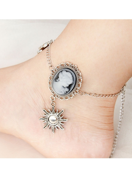 Retro Beauty Skull and Crossbones Silver Little Sun Multi-element Simple All-match Fashion Anklet