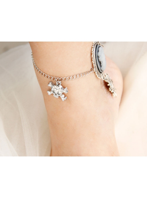 Retro Beauty Skull and Crossbones Silver Little Sun Multi-element Simple All-match Fashion Anklet