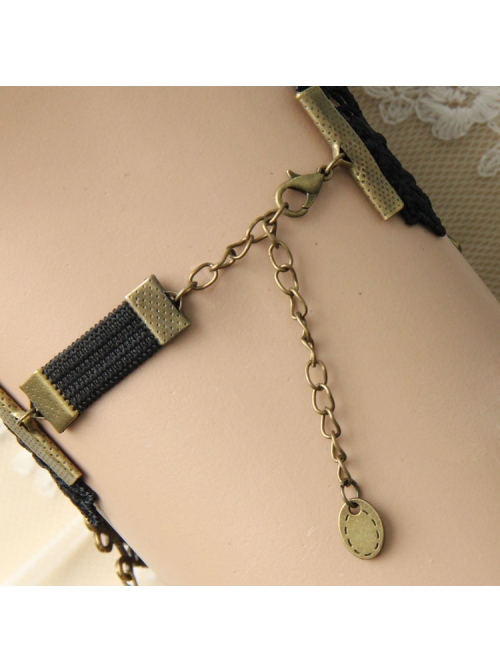 Gothic Exaggerated Fashion Retro Black Lace Rose Pearl Female Tassel Wedding Armband