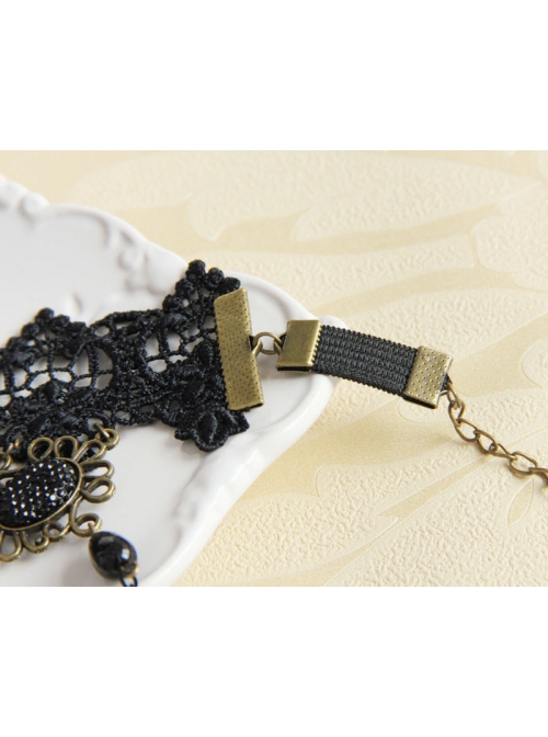 Gothic Exaggerated Fashion Retro Black Lace Rose Pearl Female Tassel Wedding Armband