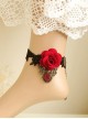 Gothic Retro Handmade Personality Fashion Black Lace Red Rose Flower Anklet