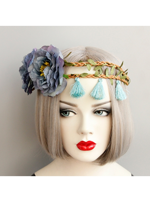 Fashion Leisure Seaside Tourism Blue Flowers Tassel Garland Christmas Prom Party Hair Band