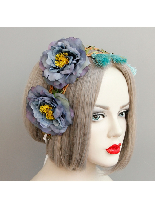 Fashion Leisure Seaside Tourism Blue Flowers Tassel Garland Christmas Prom Party Hair Band