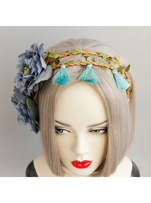 Fashion Leisure Seaside Tourism Blue Flowers Tassel Garland Christmas Prom Party Hair Band
