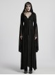 Front Metal Buckle Flare Sleeve Black Gothic Jacquard Knit Long Coat