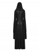 Front Metal Buckle Flare Sleeve Black Gothic Jacquard Knit Long Coat