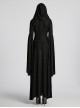 Front Metal Buckle Flare Sleeve Black Gothic Jacquard Knit Long Coat