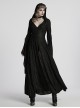 Front Metal Buckle Flare Sleeve Black Gothic Jacquard Knit Long Coat